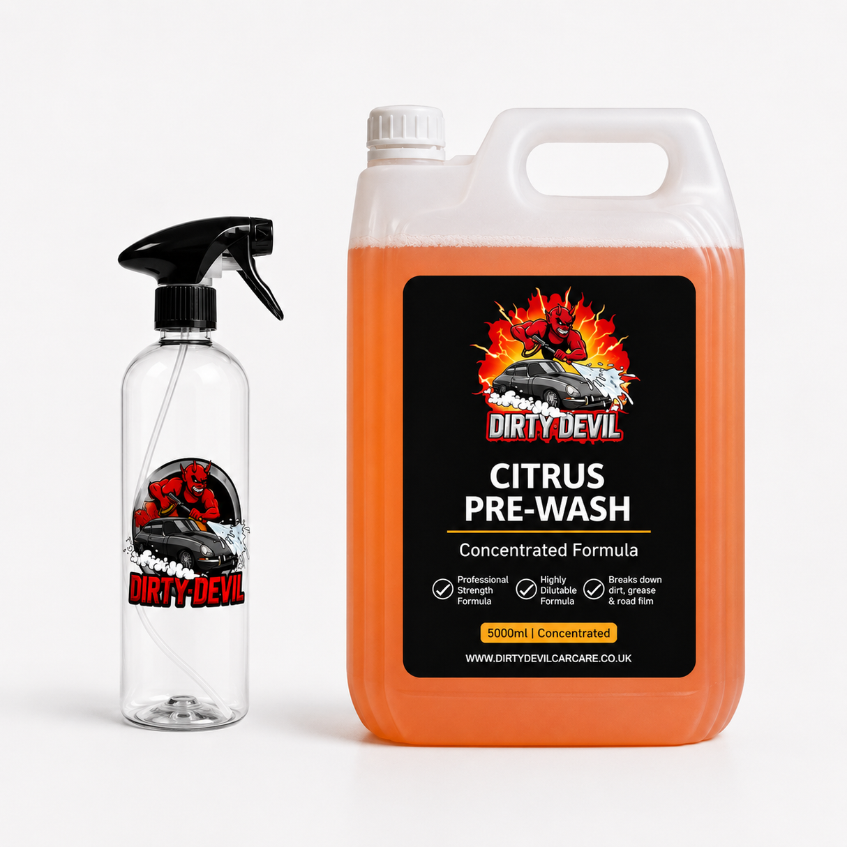 DIRTY DEVIL Citrus Pre Wash 5L + Empty Spray Bottle 500ml