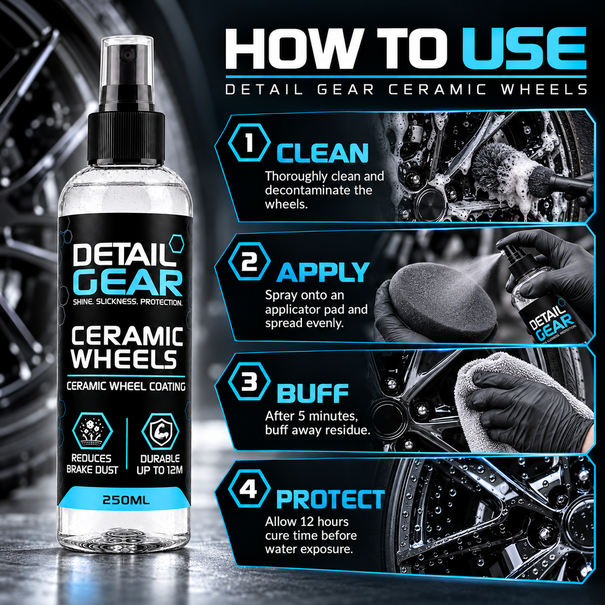 Detail Gear Ceramic Wheels Kit 250ml – SiO2 Ceramic Wheel Coating Spray