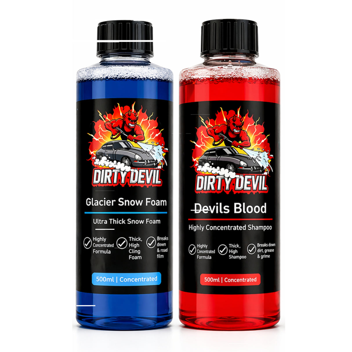 DIRTY DEVIL Glacier Snow Foam 500ml & Devils Blood Concentrated Shampoo 500ml