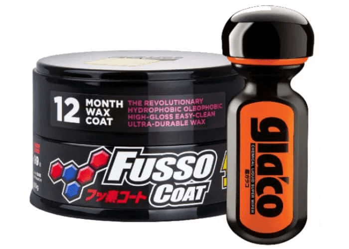 Soft99 Ultra Glaco high-tech windscreen seal and Fusso coat dark seal