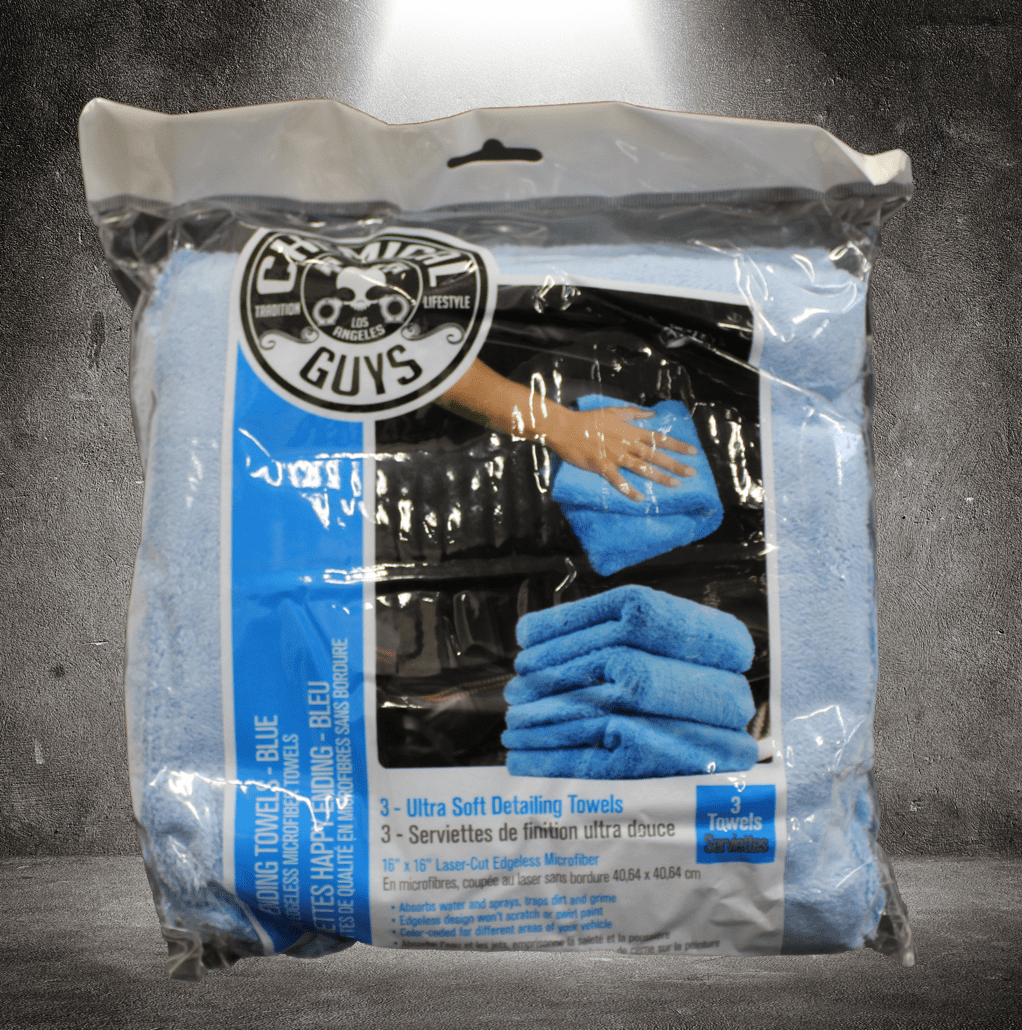 Chemical Guys Blue Happy Ending Edgeless 3 pack Microfiber Towel