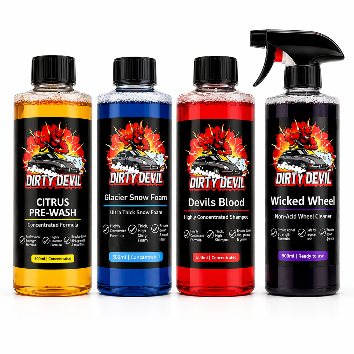 DIRTY DEVIL 4 Piece Car Washing Kit 500ml