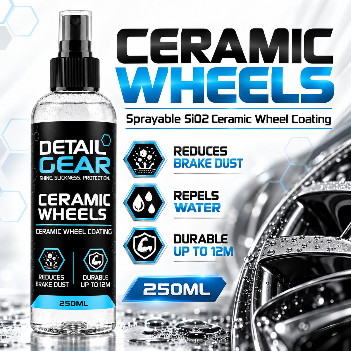 Detail Gear Ceramic Wheels Kit 250ml – SiO2 Ceramic Wheel Coating Spray