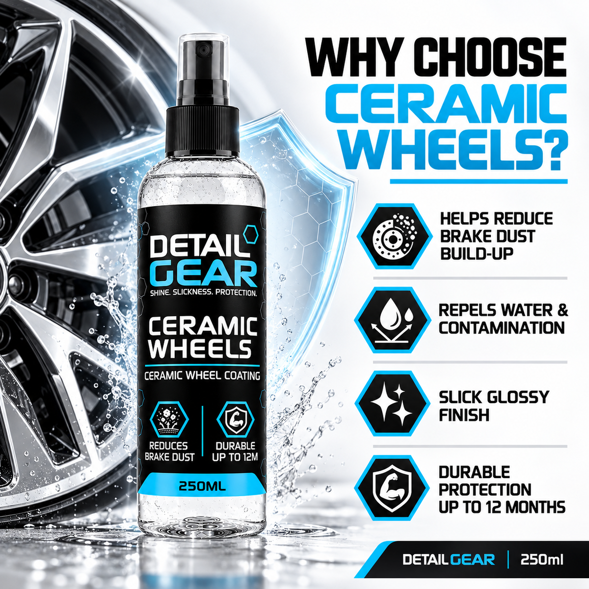 Detail Gear Ceramic Wheels Kit 250ml – SiO2 Ceramic Wheel Coating Spray