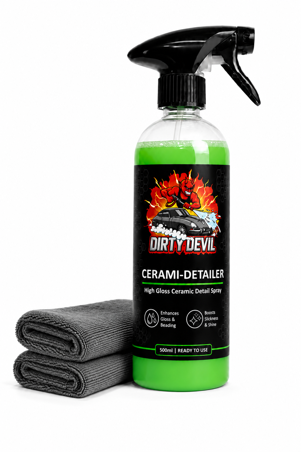 DIRTY DEVIL Cerami-Detailer & 2 x Microfibre Cloths - Ceramic Detail Spray