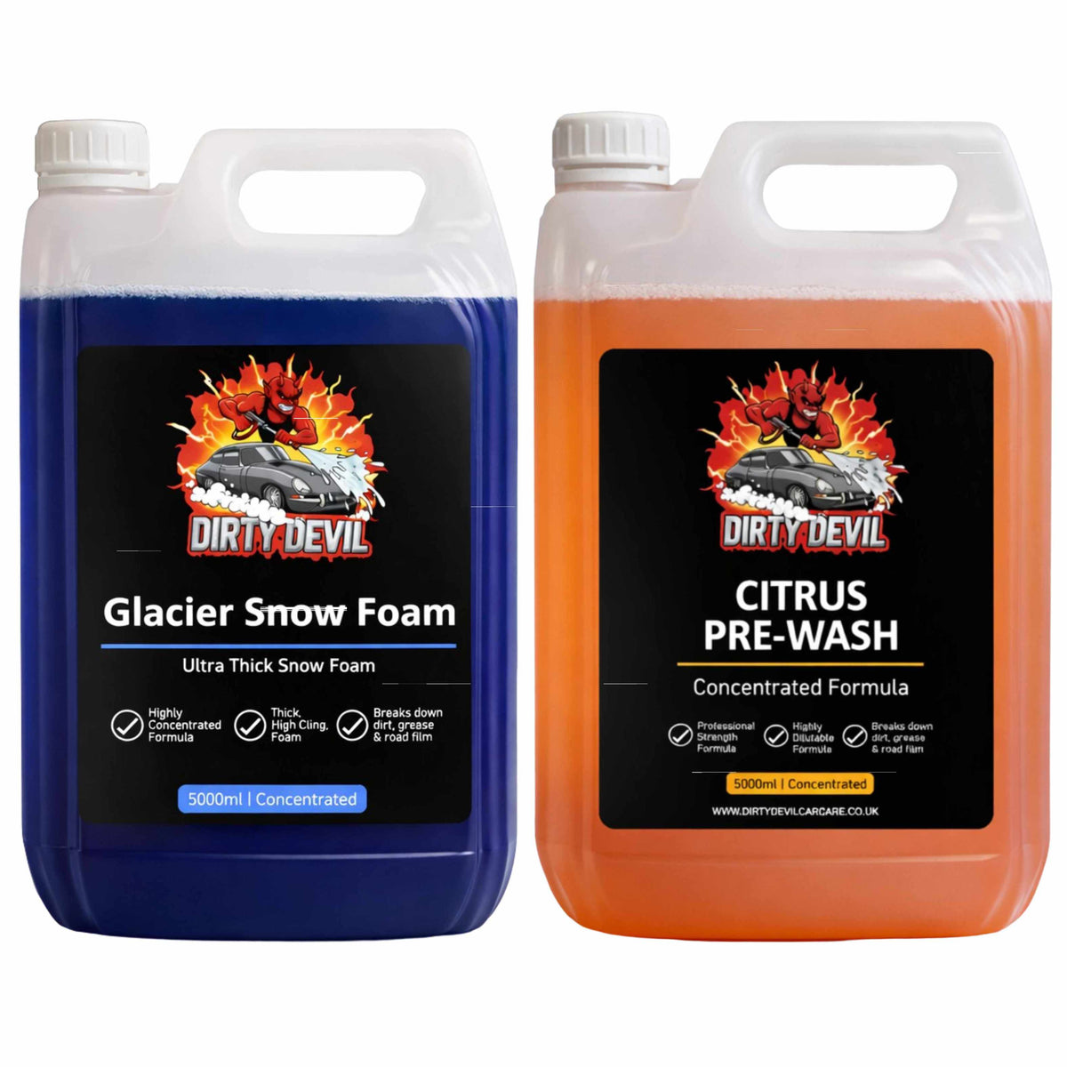 DIRTY DEVIL Concentrated Citrus Pre Wash 5L & Glacier Snow Foam 5L ...