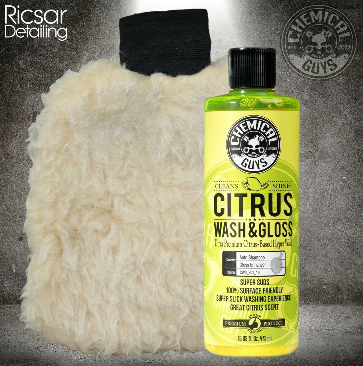 Chemical Guys Citrus Wash N Gloss Shampoo and Bear Claw Mitt