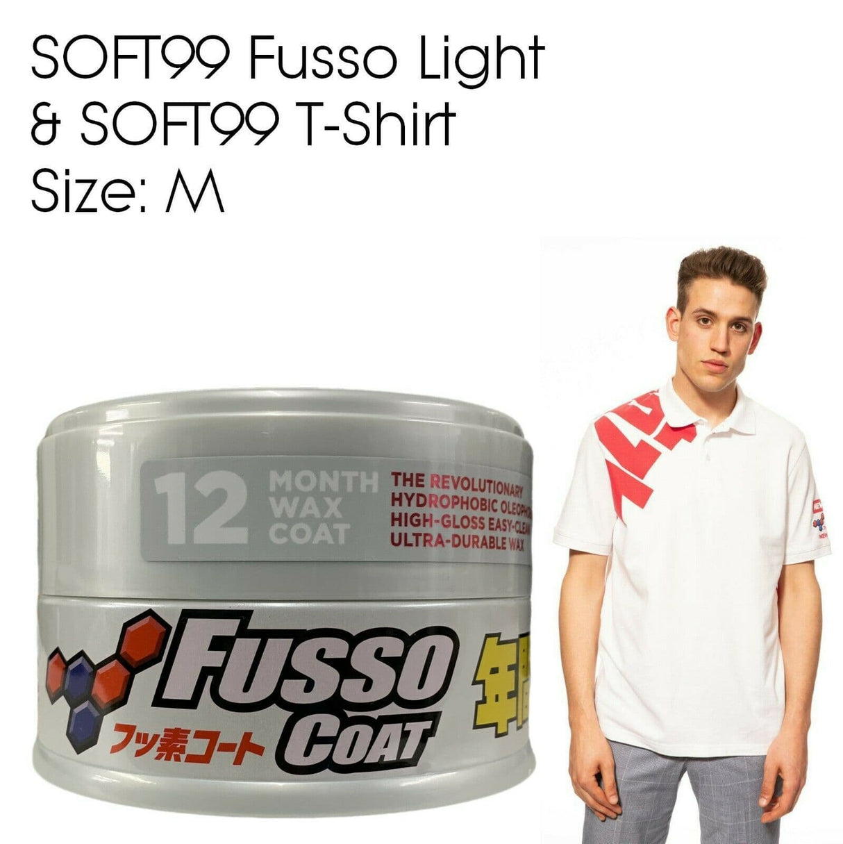 Soft99 Fusso Coat 12 Months Car Wax LIGHT + Soft99 T-Shirt